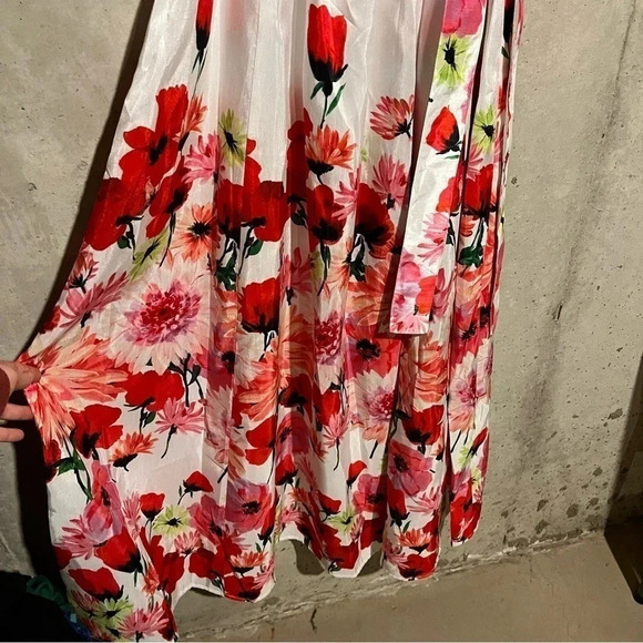 Samuel Dong White Red Floral Floor Length Maxi Dress Sleeveless Size L NWT - Picture 3 of 12